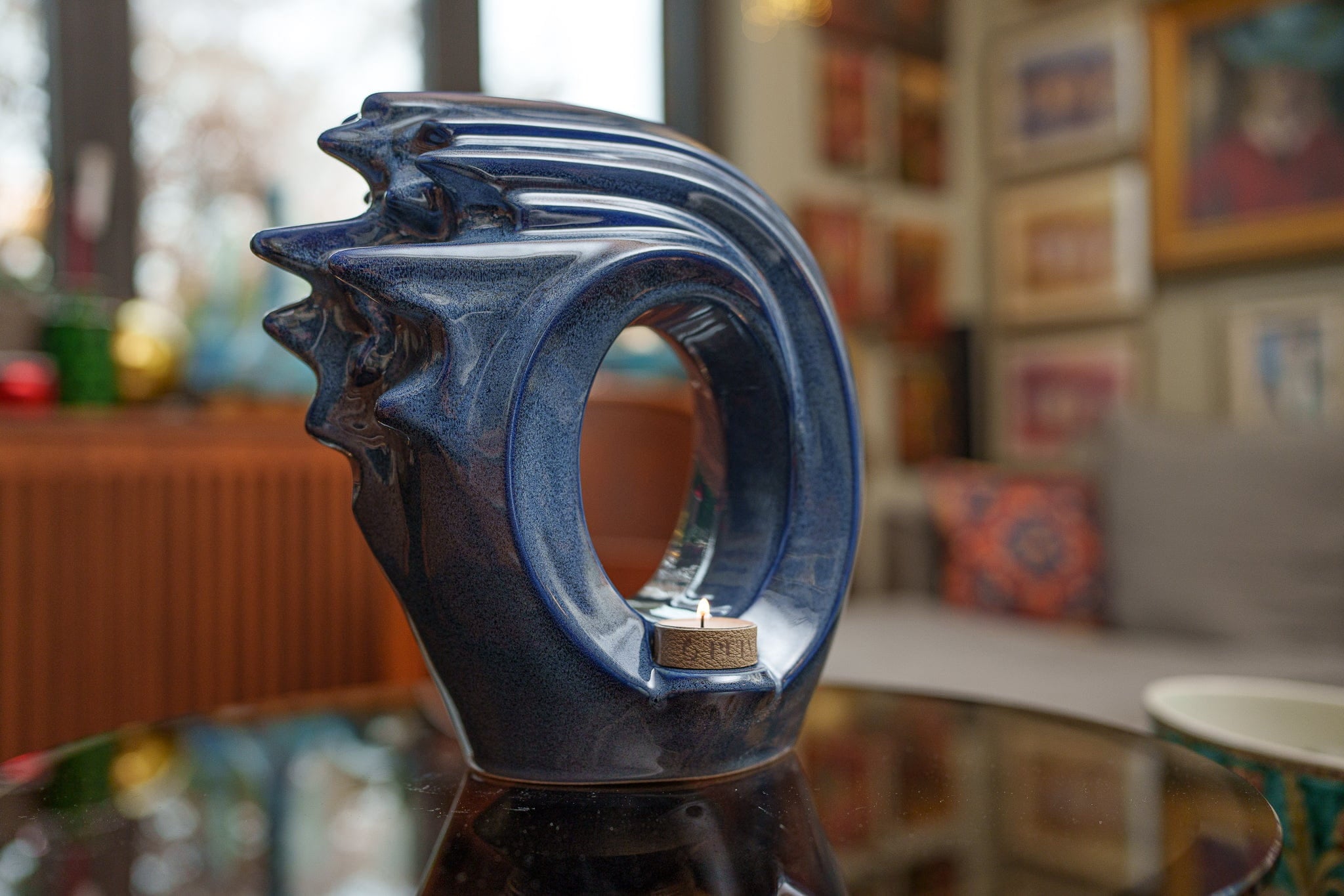 Pulvis Art Urns Adult Size Urn Handmade Cremation Urn "Zephyr" - Adult Ceramic Urn | Blue Melange