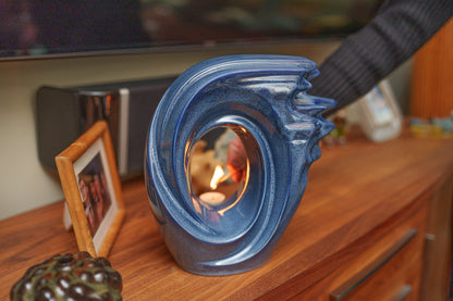 Pulvis Art Urns Adult Size Urn Handmade Cremation Urn "Zephyr" - Adult Ceramic Urn | Blue Melange