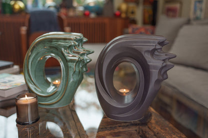 Pulvis Art Urns Adult Size Urn Handmade Cremation Urn "Zephyr" - Adult Ceramic Urn | Oily Green Melange