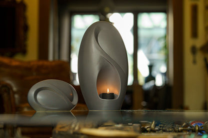 Set Of Ceramic Art Urns for Ashes "Eternity" - (Large urn + Keepsake) - Pulvis Art Urns