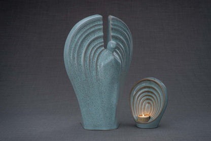 Set Of Ceramic Art Urns for Ashes "Guardian" - (Large urn + Keepsake) - Pulvis Art Urns