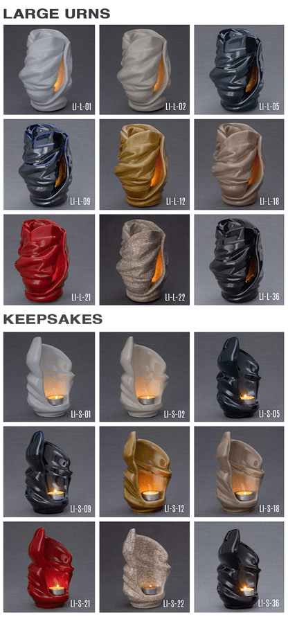 Set Of Ceramic Art Urns for Ashes "Light" - (Large urn + Keepsake) - Pulvis Art Urns