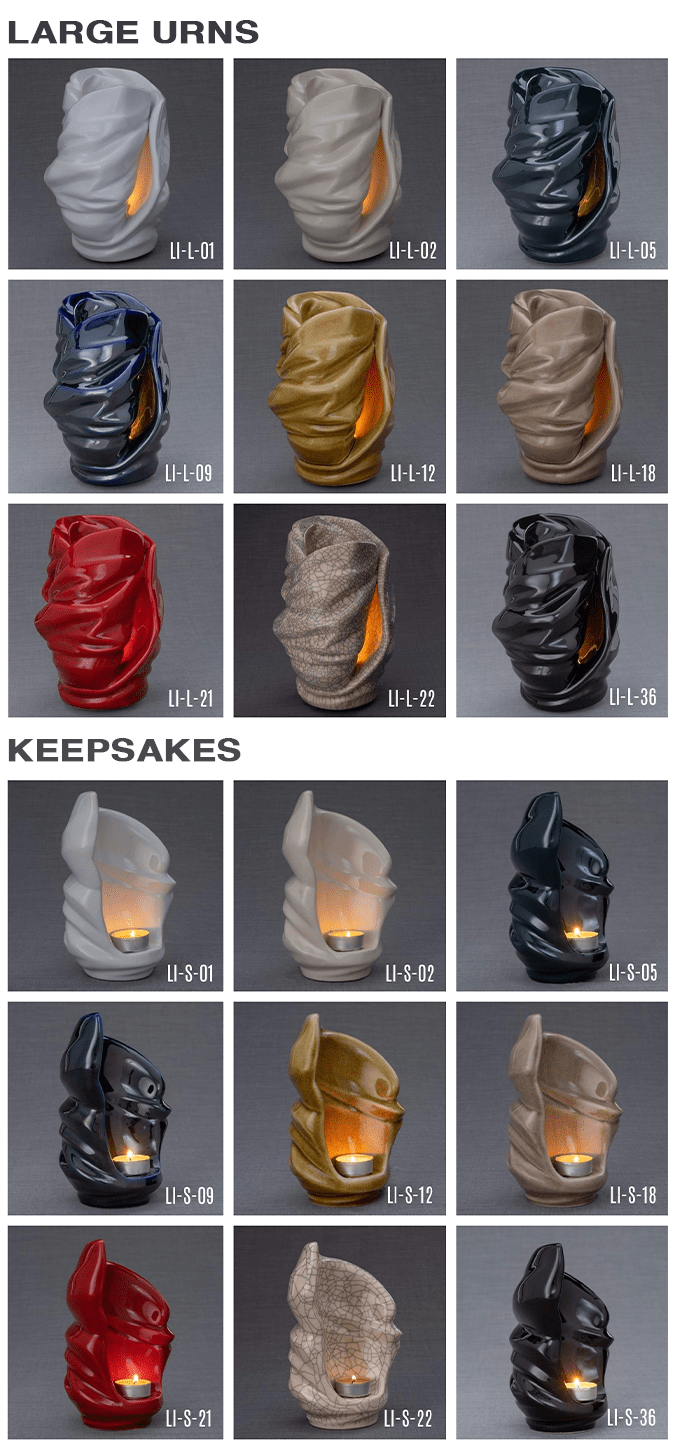Set Of Ceramic Art Urns for Ashes "Light" - (Large urn + Keepsake) - Pulvis Art Urns