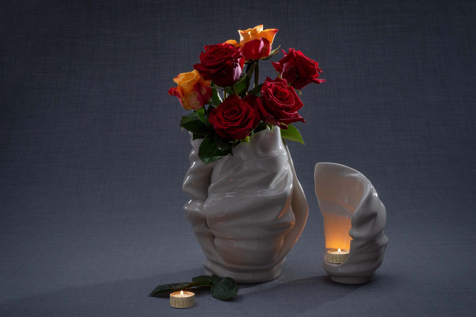 Set Of Ceramic Art Urns for Ashes "Light" - (Large urn + Keepsake) - Pulvis Art Urns