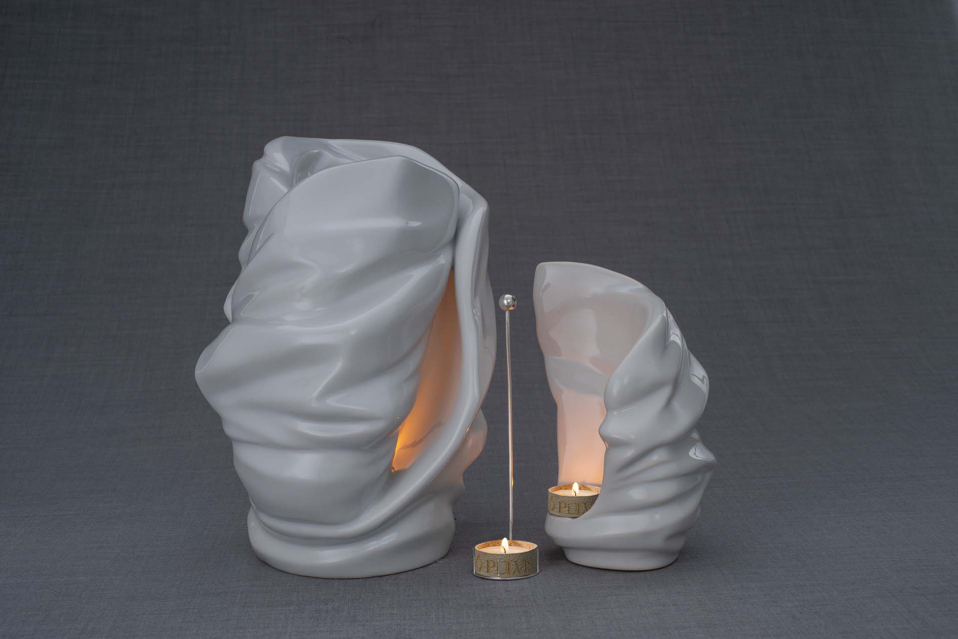 Set Of Ceramic Art Urns for Ashes "Light" - (Large urn + Keepsake) - Pulvis Art Urns