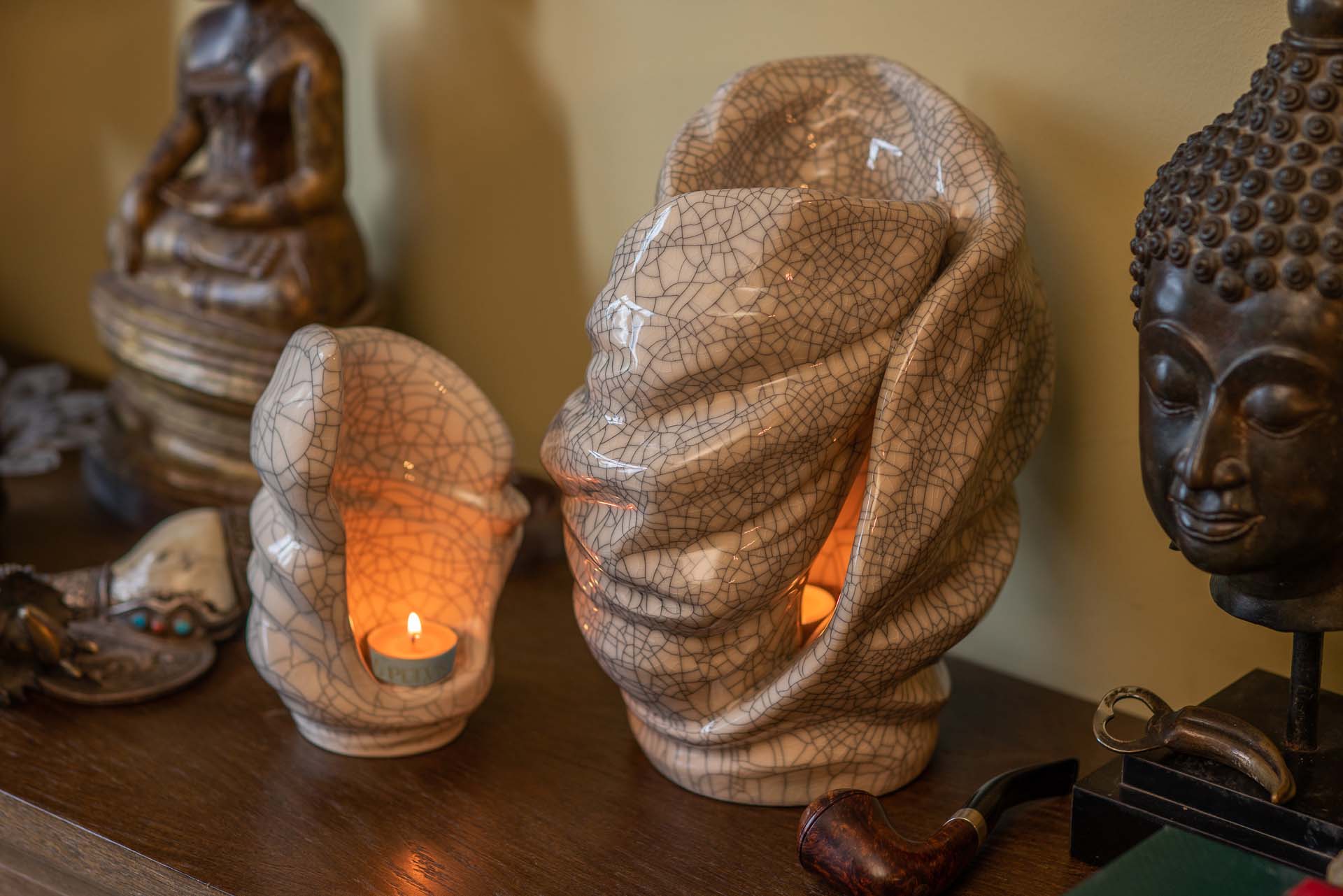 Set Of Ceramic Art Urns for Ashes "Light" - (Large urn + Keepsake) - Pulvis Art Urns