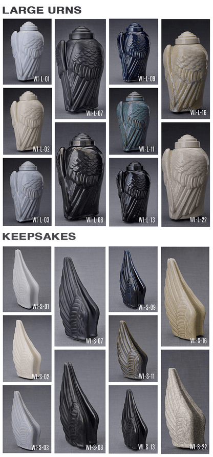 Set of Cremation Urns for Ashes "Wings" - (Large urn + Keepsake) - Pulvis Art Urns