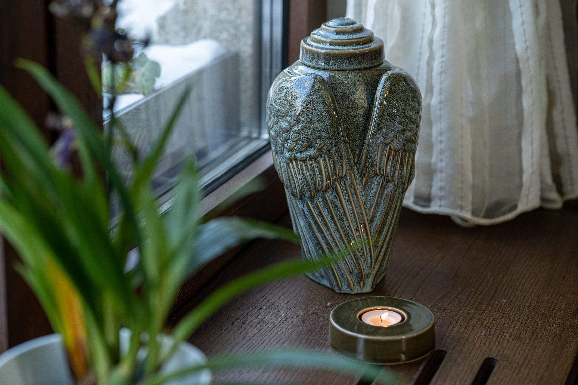 Caleo Handmade Candleholder for Cremation Urns - Oily Green Melange | Ceramic - Pulvis Art Urns