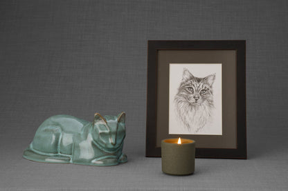Cat Memorial Bundle - 4 Pieces - Portrait | Urn | Nameplate Holder | Scented Candle - Pulvis Art Urns