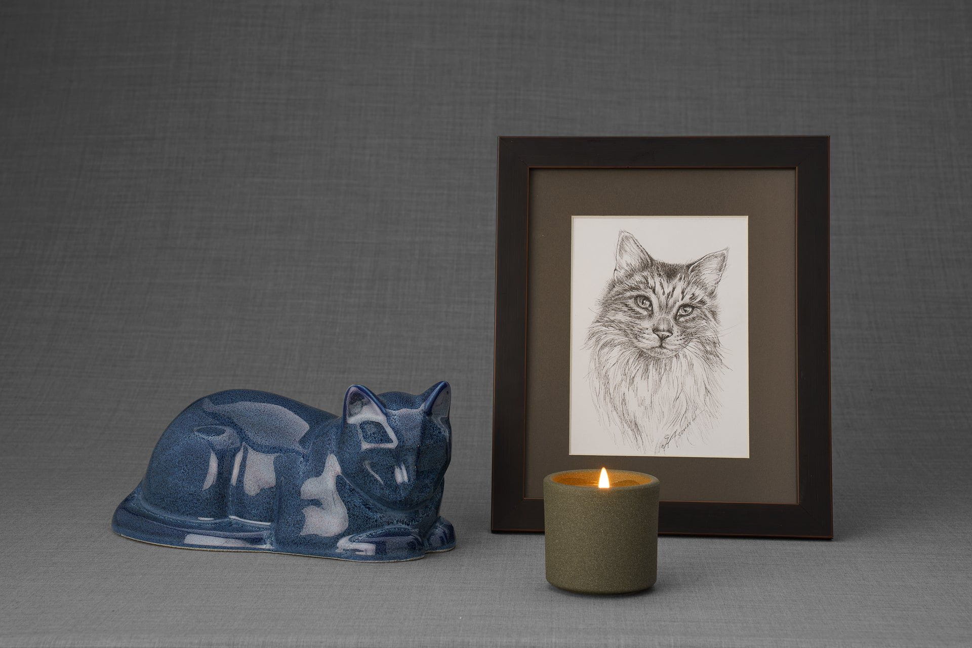 Cat Memorial Bundle - 4 Pieces - Portrait | Urn | Nameplate Holder | Scented Candle - Pulvis Art Urns