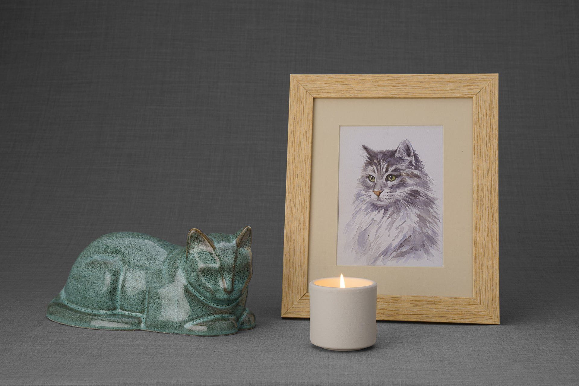 Cat Memorial Bundle - 4 Pieces - Portrait | Urn | Nameplate Holder | Scented Candle - Pulvis Art Urns