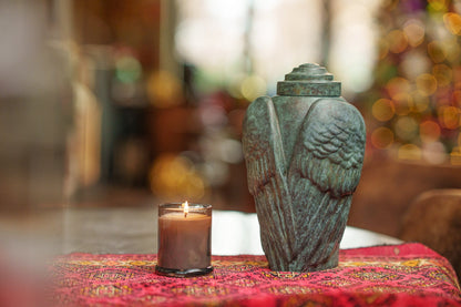 Pulvis Art Urns Exclusive Urn Cast Bronze Cremation Urn "Wings" - Green Patina | Exclusive Bronze Urn