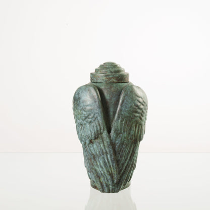 Pulvis Art Urns Exclusive Urn Cast Bronze Cremation Urn "Wings" - Green Patina | Exclusive Bronze Urn