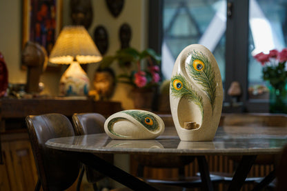 Hand Decorated Eternity Keepsake "Feathers" - Ceramic Keepsake Urn - Pulvis Art Urns