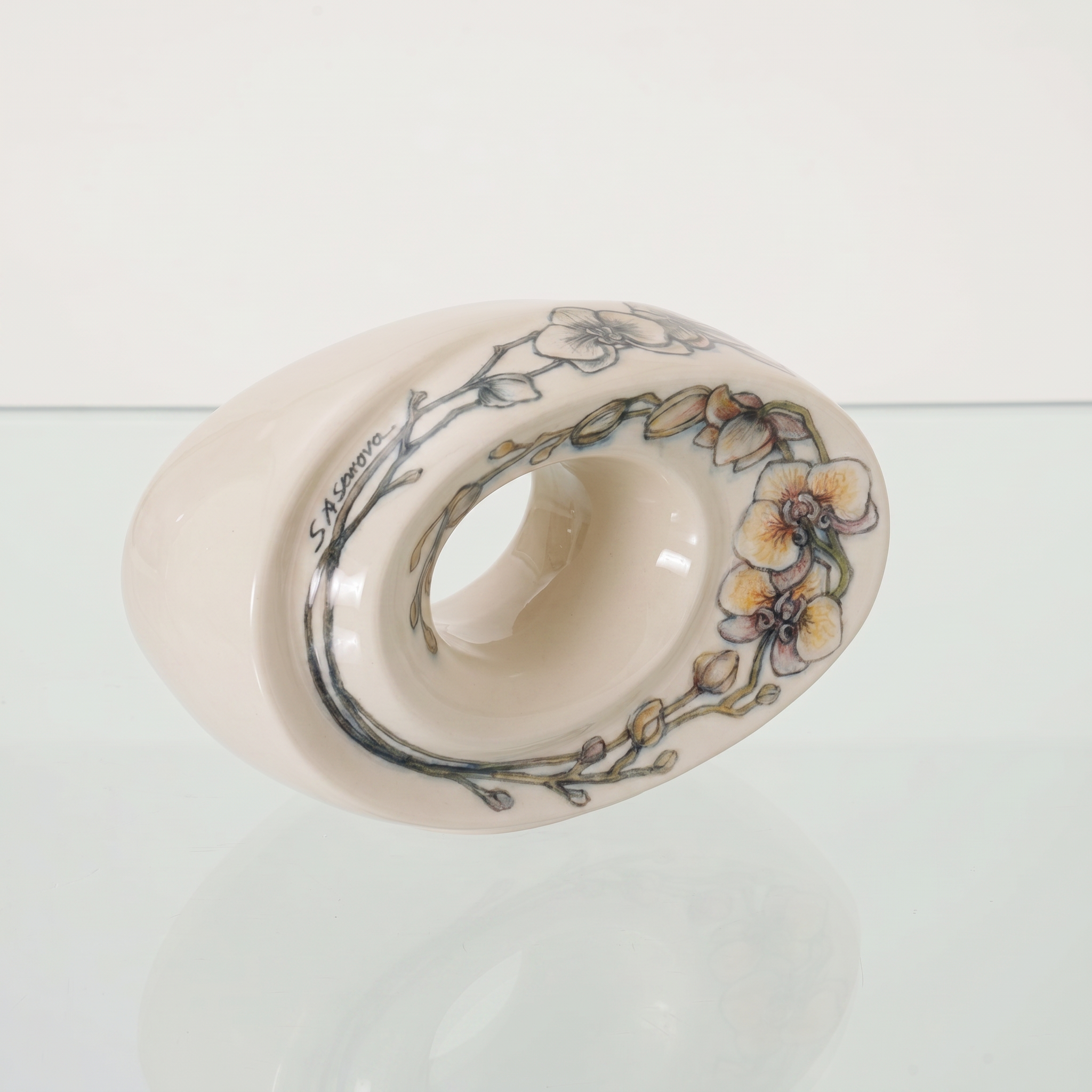 Handmade Decorated Keepsake "The Passage - Orchids" | Ceramic - Pulvis Art Urns