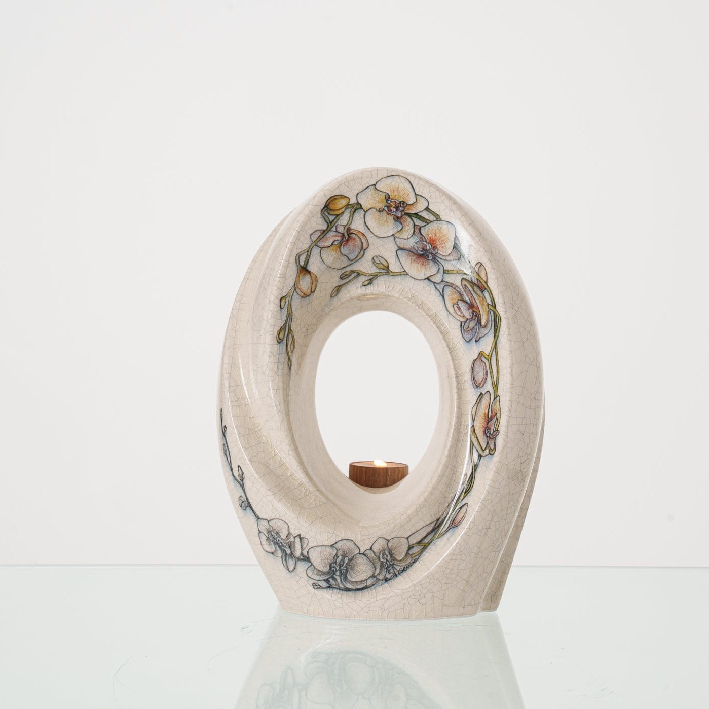 Handmade Decorated Urn "The Passage - Orchids" - Medium | Ceramic - Pulvis Art Urns