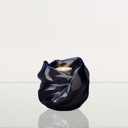 Cremation Keepsake Urn For Ashes With Candle | Cobalt Metallic | Ceramic Urn - Pulvis Art Urns