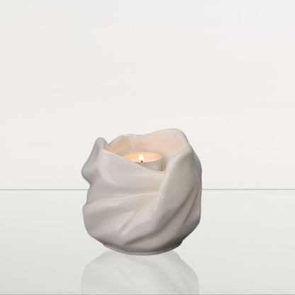 Cremation Keepsake Urn For Ashes With Candle | Off-white | Ceramic Urn - Pulvis Art Urns