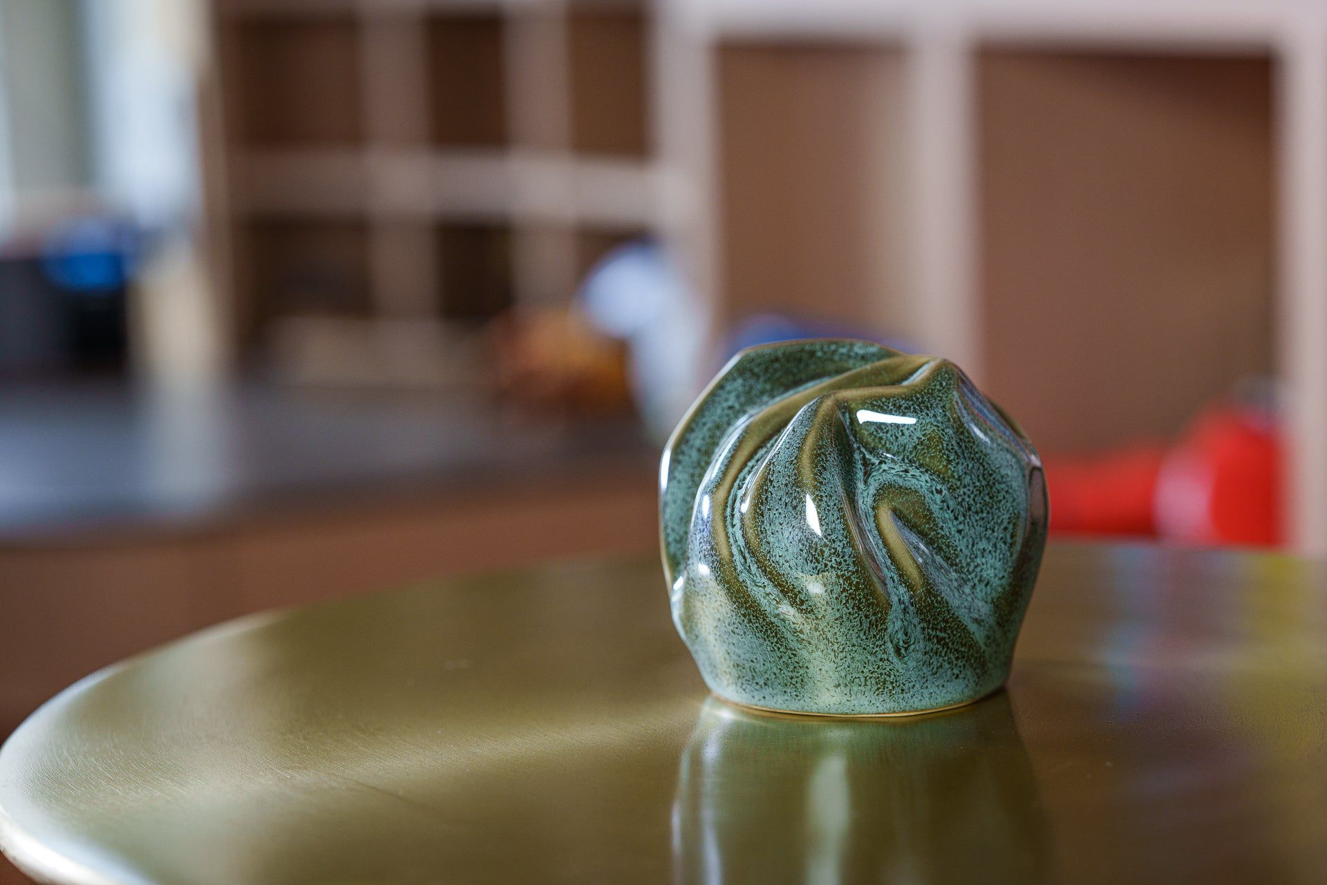 Cremation Keepsake Urn "Precious" - Small Keepsake | Oily Green Melange| Ceramic - Pulvis Art Urns