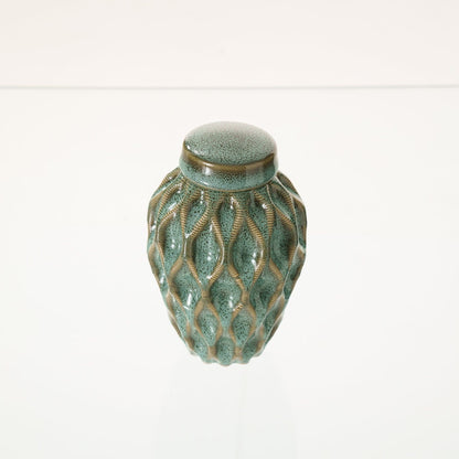 Cremation Urn "Echo" - 3D Printed Ceramic Urn | Oily Green Melange | Keepsake - Pulvis Art Urns