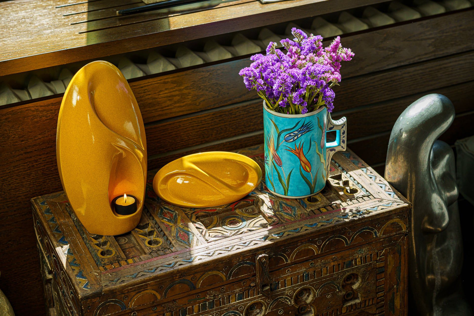 Eternity Handmade Cremation Keepsake Urn - Small Urn | Amber Yellow | Ceramic - Pulvis Art Urns