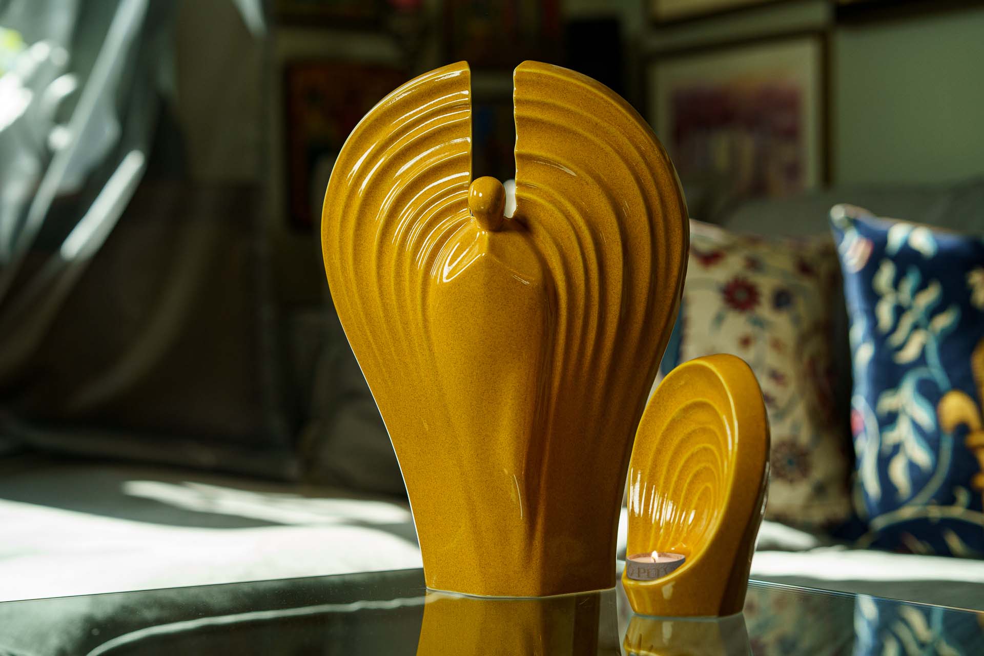 Handmade Cremation Keepsake Urn "Guardian" - Small Urn | Amber Yellow | Ceramic - Pulvis Art Urns