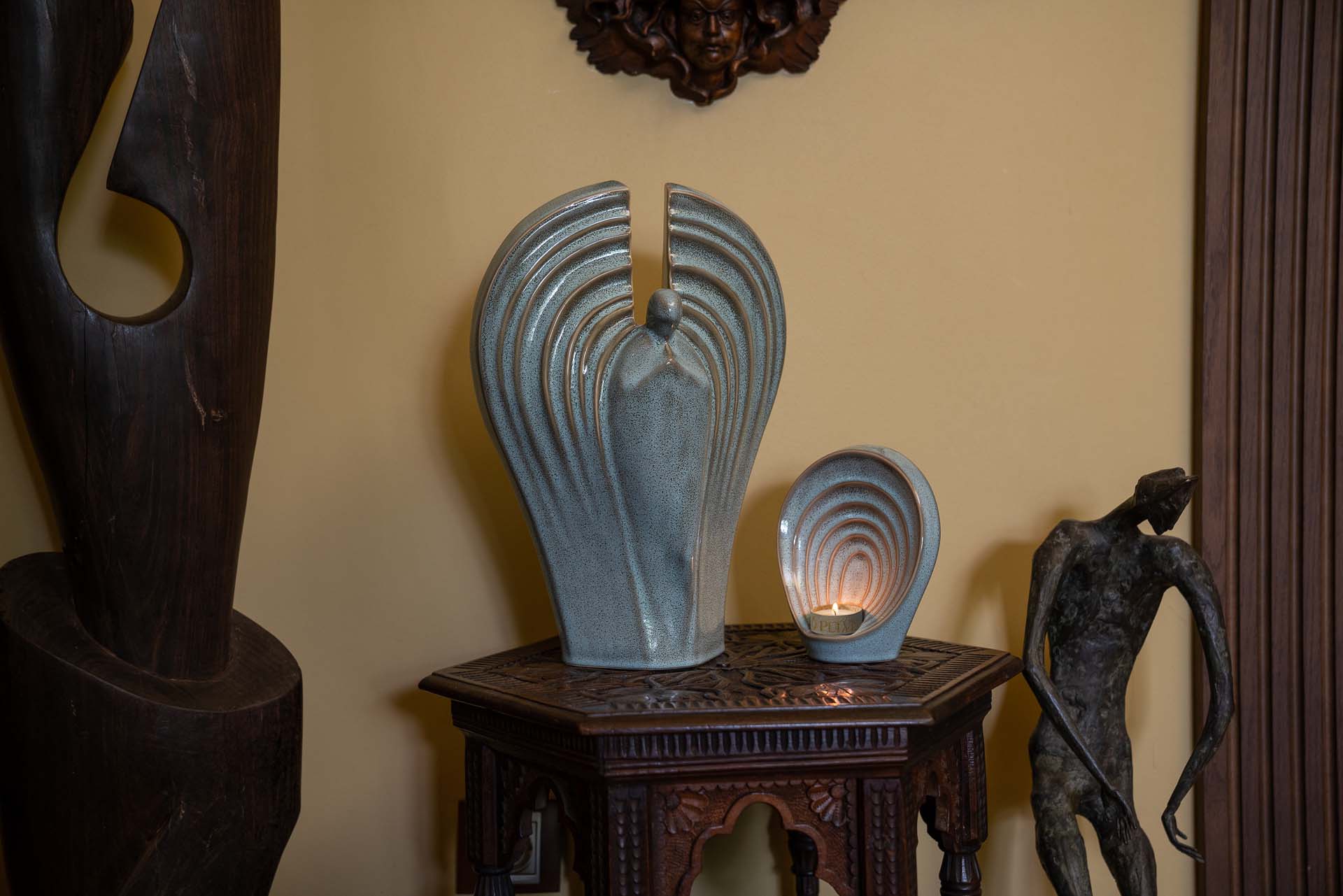 Handmade Cremation Keepsake Urn "Guardian" - Small Urn | Oily Green Melange | Ceramic - Pulvis Art Urns
