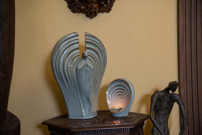 Handmade Cremation Keepsake Urn "Guardian" - Small Urn | Beige Grey | Ceramic - Pulvis Art Urns