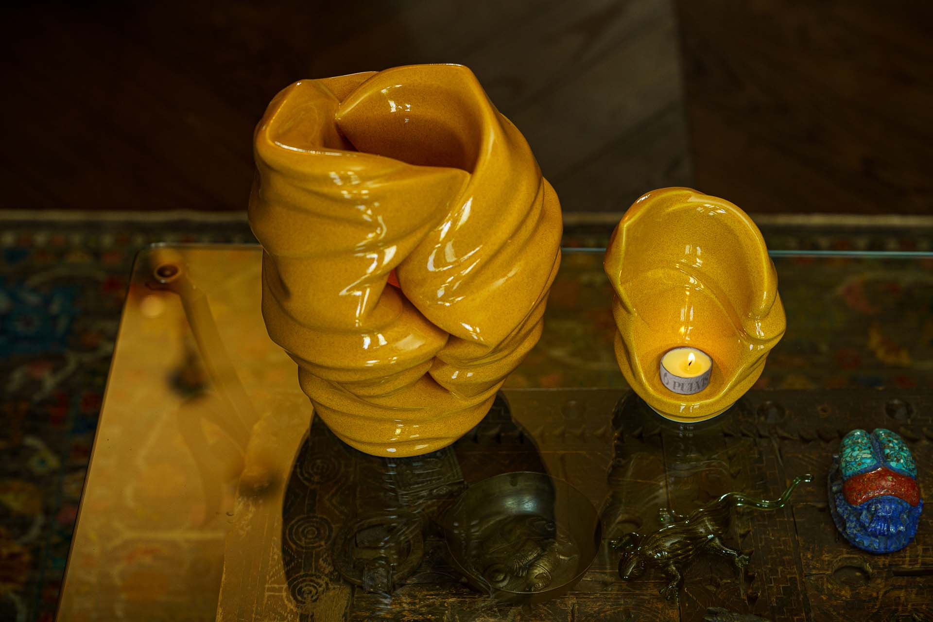 Handmade Cremation Keepsake Urn "Light" - Small Urn | Amber Yellow | Ceramic - Pulvis Art Urns