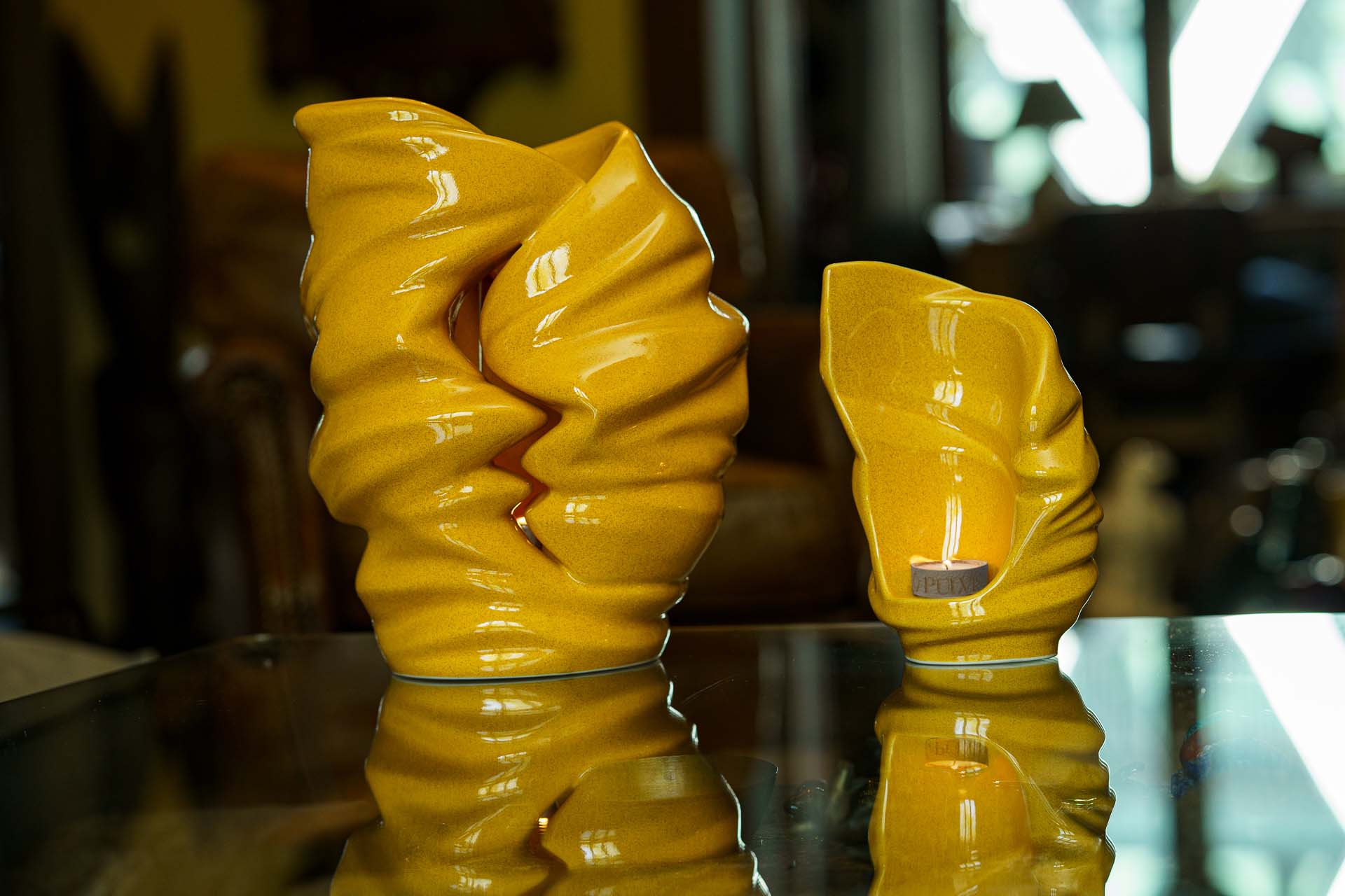 Handmade Cremation Keepsake Urn "Light" - Small Urn | Amber Yellow | Ceramic - Pulvis Art Urns