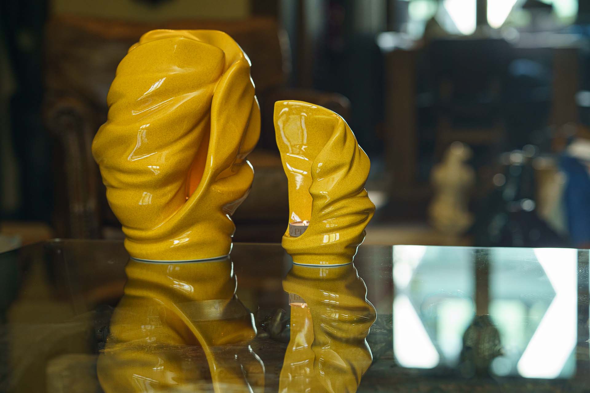 Handmade Cremation Keepsake Urn "Light" - Small Urn | Amber Yellow | Ceramic - Pulvis Art Urns