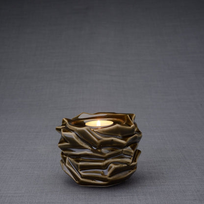 Candleholder Keepsake Urn For Ashes | Oily Green | Ceramic Keepsake - Pulvis Art Urns
