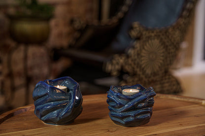 Cremation Keepsake Urn For Ashes With Candle | Blue Melange | Ceramic Urn - Pulvis Art Urns