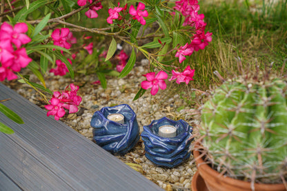 Cremation Keepsake Urn For Ashes With Candle | Blue Melange | Ceramic Urn - Pulvis Art Urns