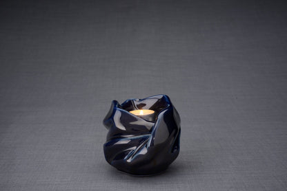 Cremation Keepsake Urn For Ashes With Candle | Cobalt Metallic | Ceramic Urn - Pulvis Art Urns