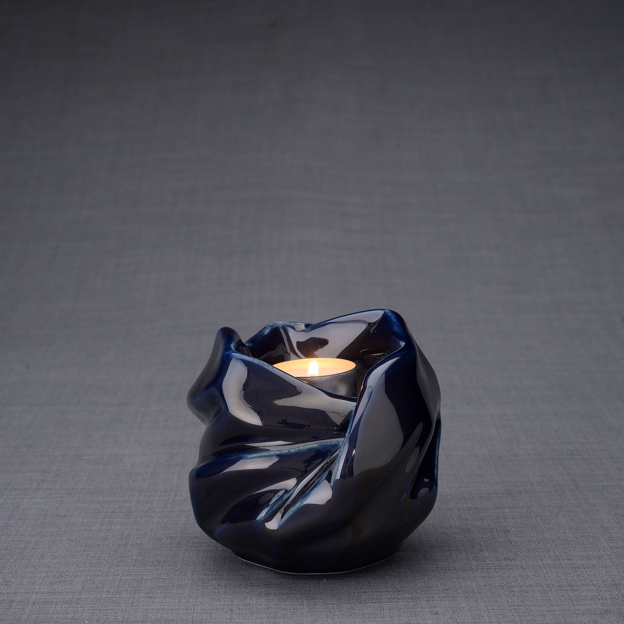 Cremation Keepsake Urn For Ashes With Candle | Cobalt Metallic | Ceramic Urn - Pulvis Art Urns