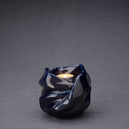 Cremation Keepsake Urn For Ashes With Candle | Cobalt Metallic | Ceramic Urn - Pulvis Art Urns