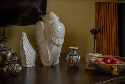 Handmade Cremation Keepsake Urn "Wings" - Small | Craquelure | Ceramic Urn - Pulvis Art Urns