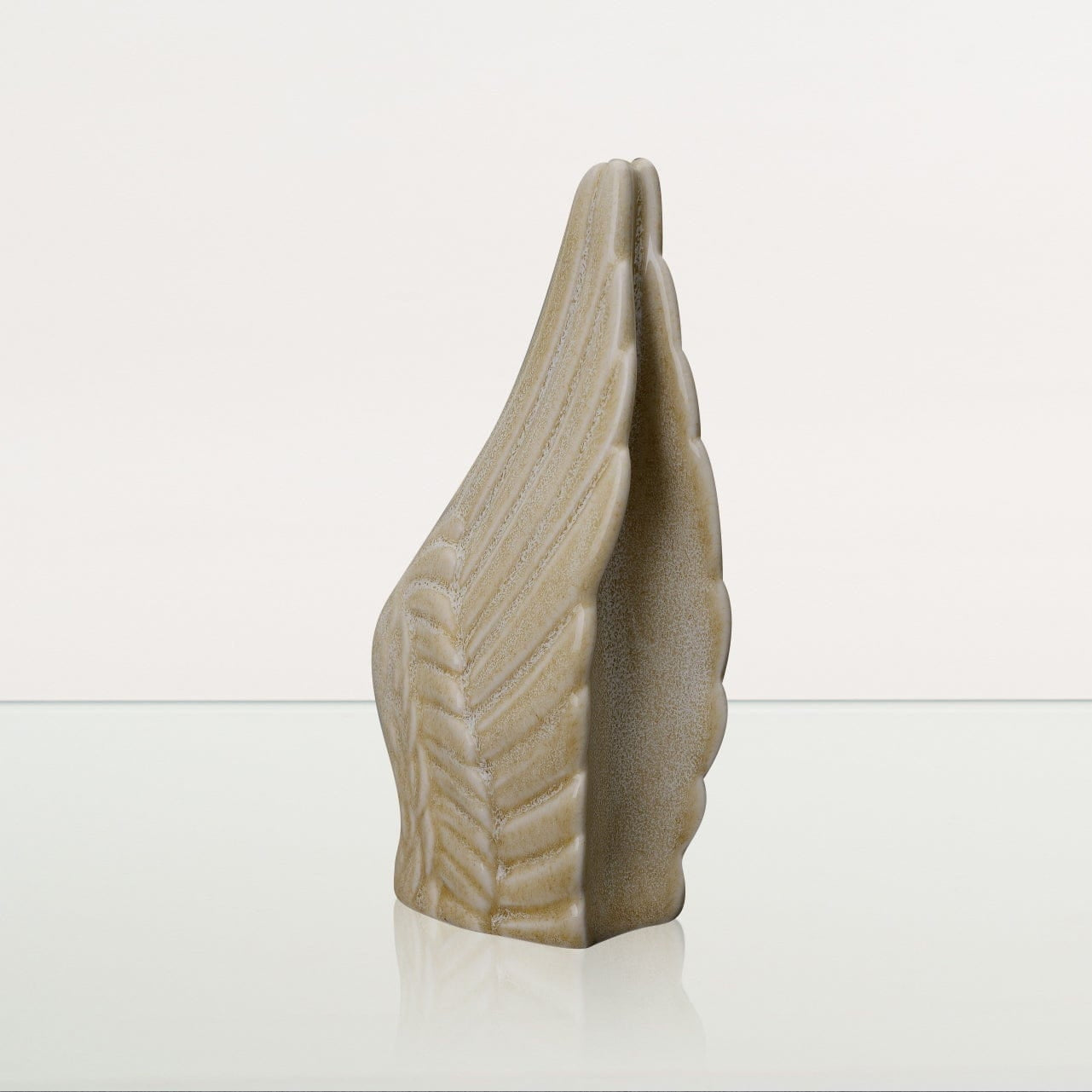 Handmade Cremation Keepsake Urn "Wings" - Small | Light Sand Melange | Ceramic - Pulvis Art Urns