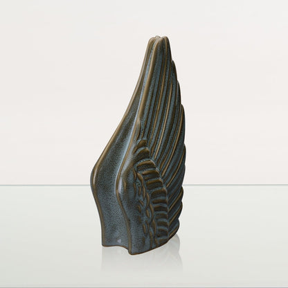 Handmade Cremation Keepsake Urn "Wings" - Small Urn | Oily Green Melange | Ceramic - Pulvis Art Urns