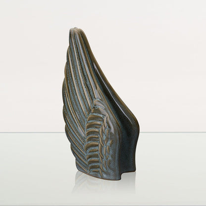 Handmade Cremation Keepsake Urn "Wings" - Small Urn | Oily Green Melange | Ceramic - Pulvis Art Urns