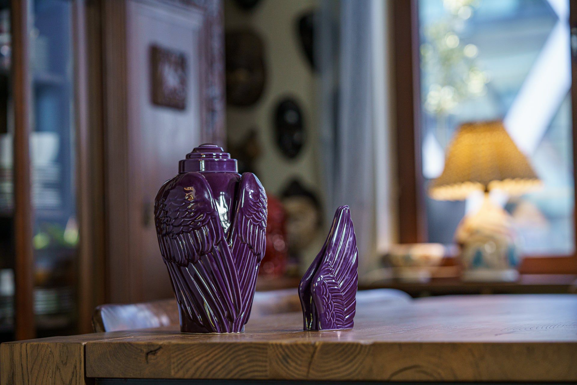 Handmade Cremation Keepsake Urn "Wings" - Small Urn | Violet | Ceramic - Pulvis Art Urns