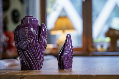 Handmade Cremation Keepsake Urn "Wings" - Small Urn | Violet | Ceramic - Pulvis Art Urns