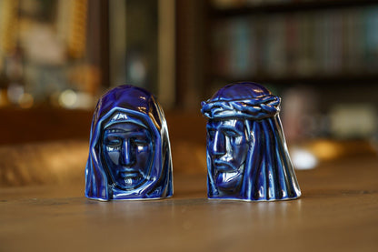 Handmade Mini Keepsake Urn "The Christ" - Cobalt Metallic | Ceramic Mini Urn - Pulvis Art Urns