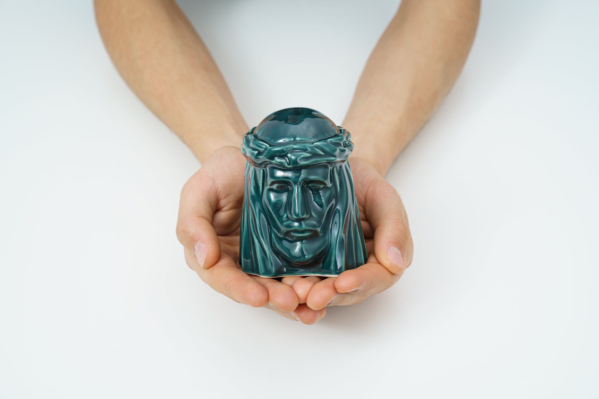 Handmade Mini Keepsake Urn "The Christ" - Cobalt Metallic | Ceramic Mini Urn - Pulvis Art Urns