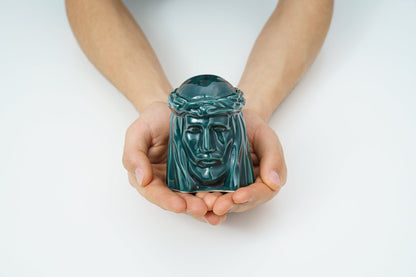 Handmade Mini Keepsake Urn "The Christ" - Cobalt Metallic | Ceramic Mini Urn - Pulvis Art Urns