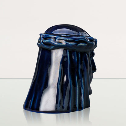 Handmade Mini Keepsake Urn "The Christ" - Cobalt Metallic | Ceramic Mini Urn - Pulvis Art Urns