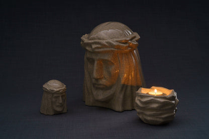 Handmade Mini Keepsake Urn "The Christ" - Light Sand | Ceramic Mini Urn - Pulvis Art Urns