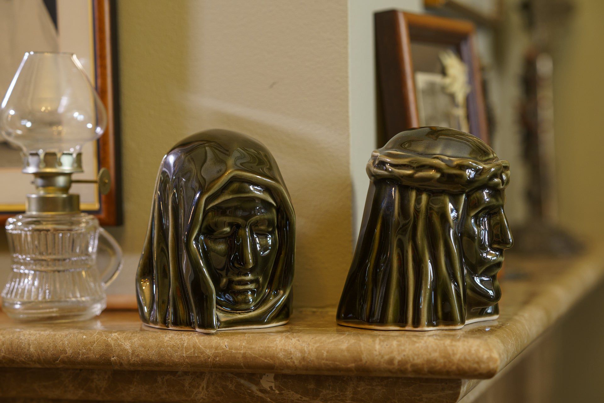 Handmade Mini Keepsake Urn "The Christ" - Oily Green | Ceramic Mini Urn - Pulvis Art Urns