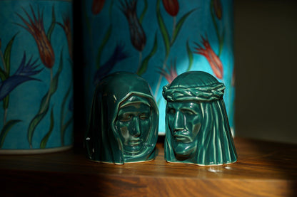 Handmade Mini Keepsake Urn "The Christ" - Oxide Green | Ceramic Mini Urn - Pulvis Art Urns